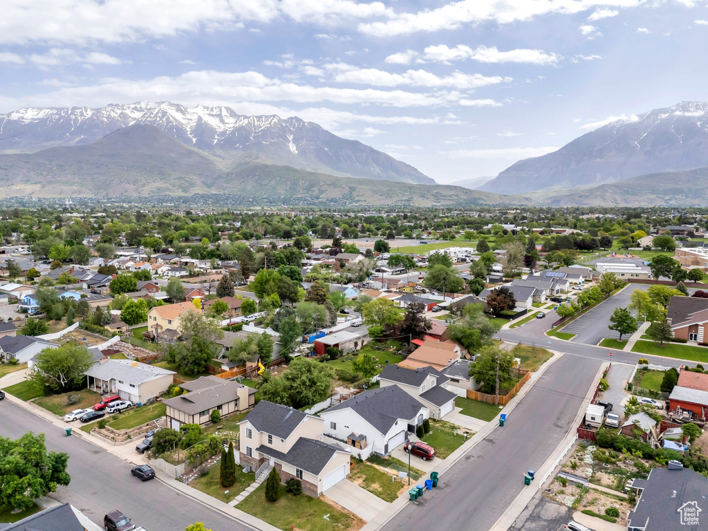 Aerial perspective of suburban area featuring mountains