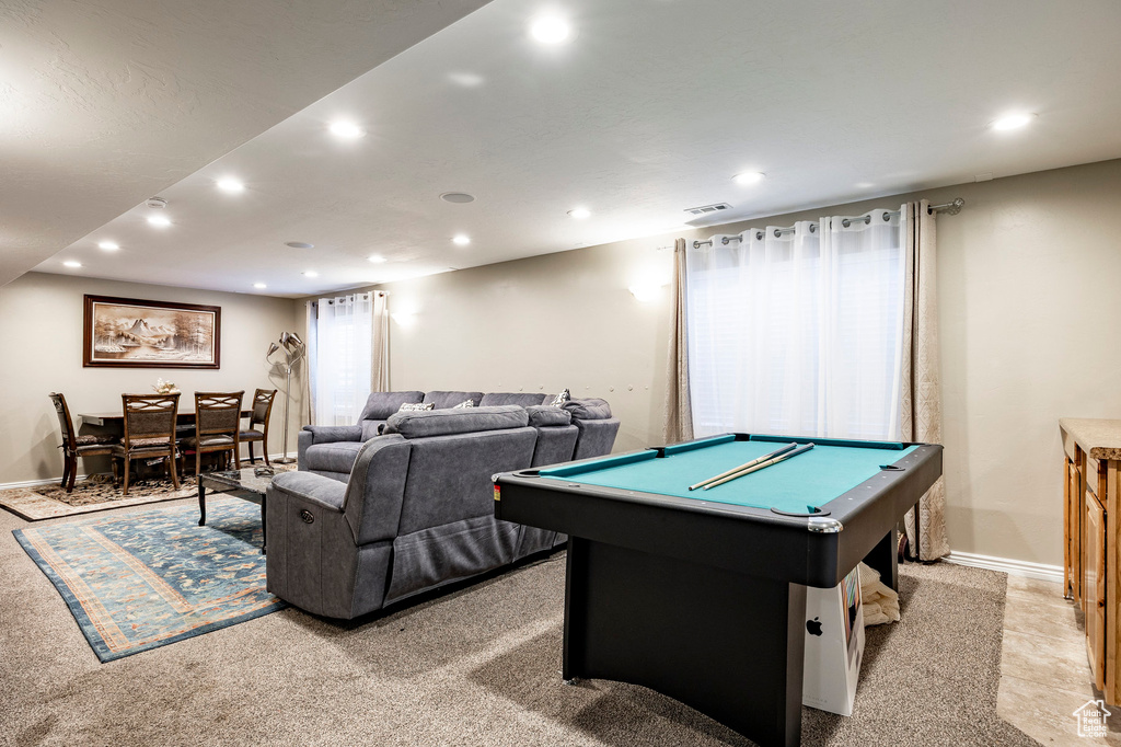 Game room featuring pool table, baseboards, and recessed lighting