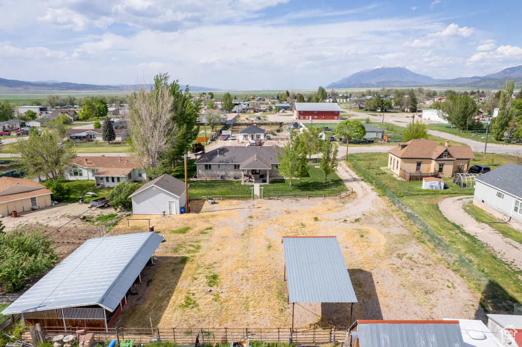 Aerial perspective of suburban area with mountains