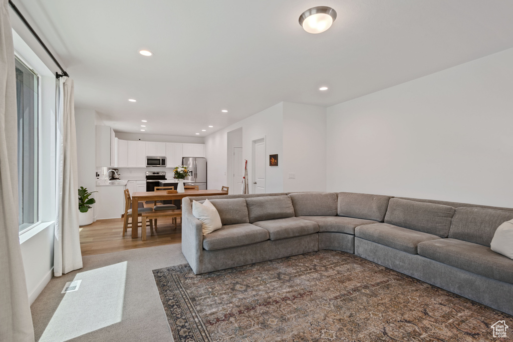 Living area with recessed lighting
