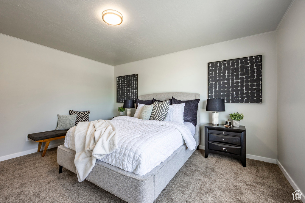 Bedroom with carpet and baseboards