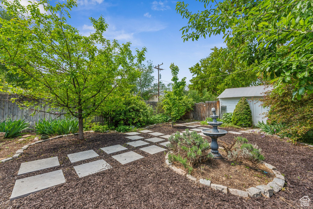 Fenced backyard featuring a patio