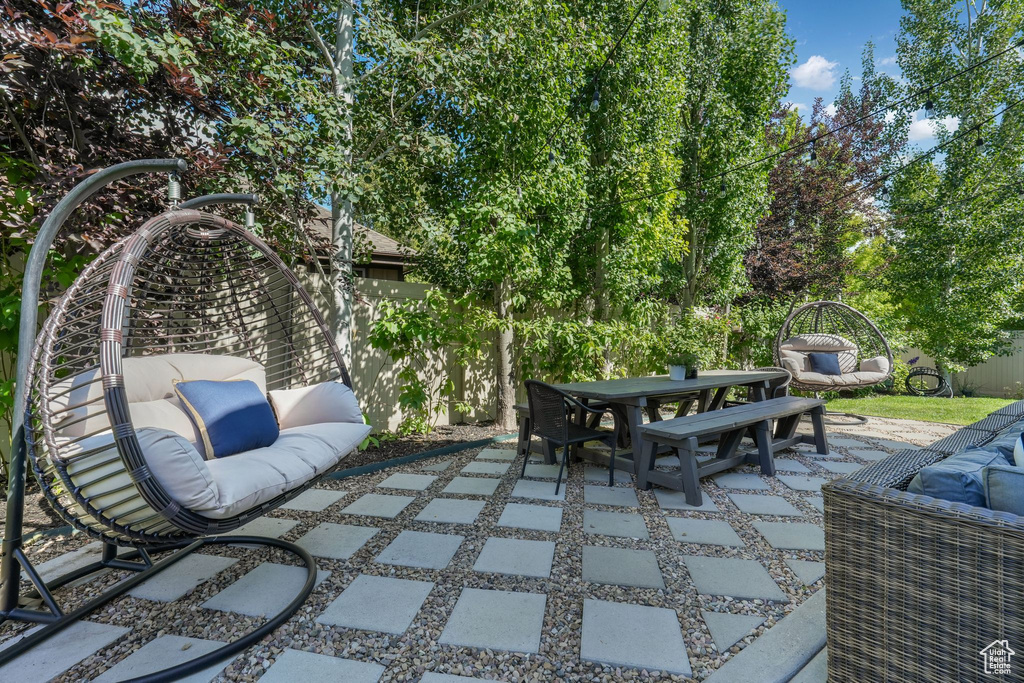 View of patio featuring outdoor dining area