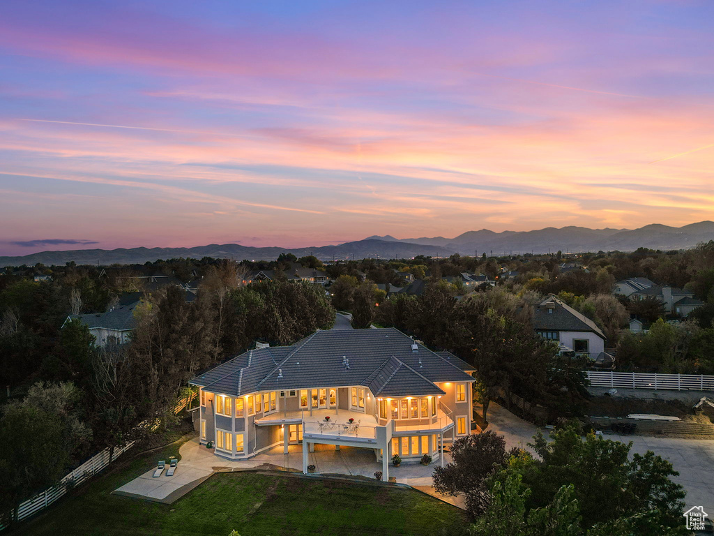 Aerial view at dusk of a mountain view