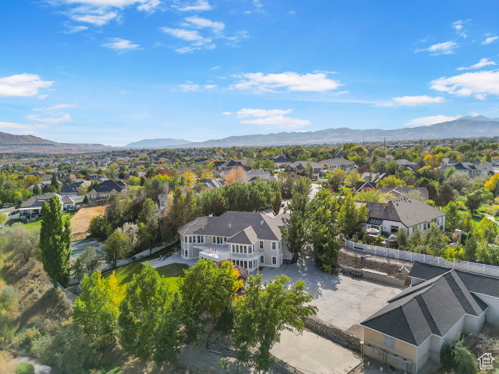 Aerial perspective of suburban area with mountains