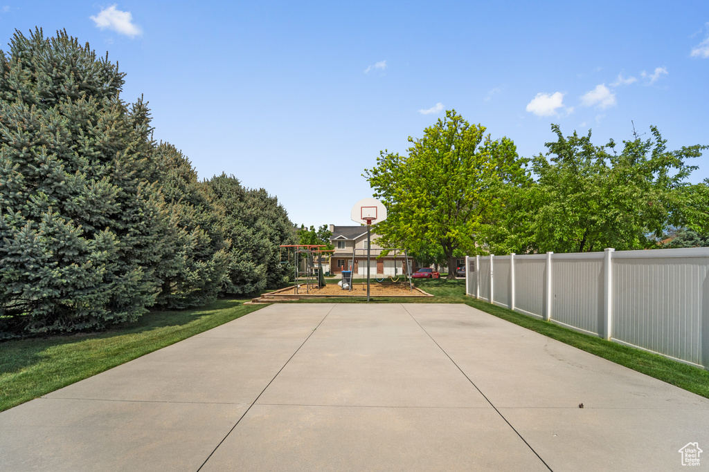 View of patio / terrace featuring basketball court
