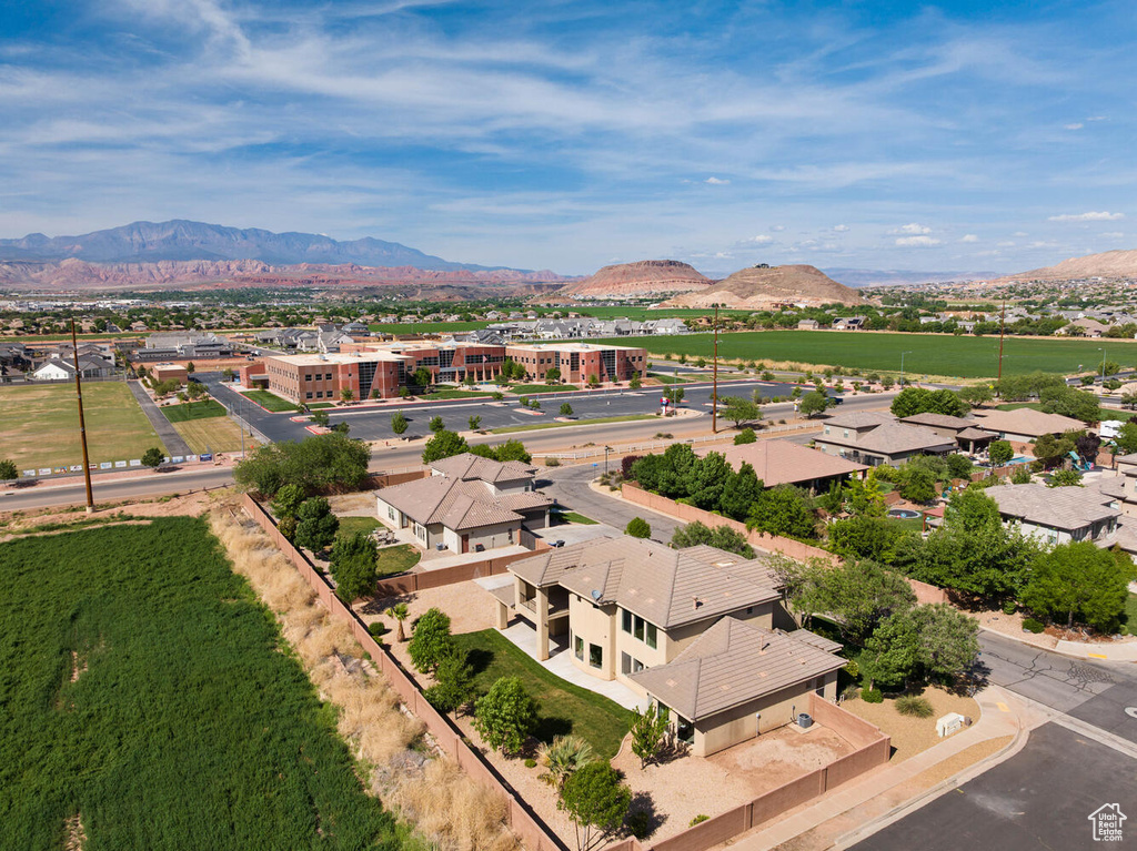 Drone / aerial view of a mountainous background