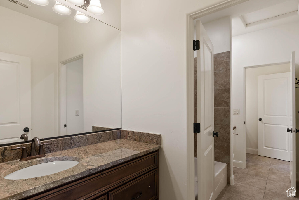 Full bathroom featuring vanity, tile patterned flooring, and shower / bath combination