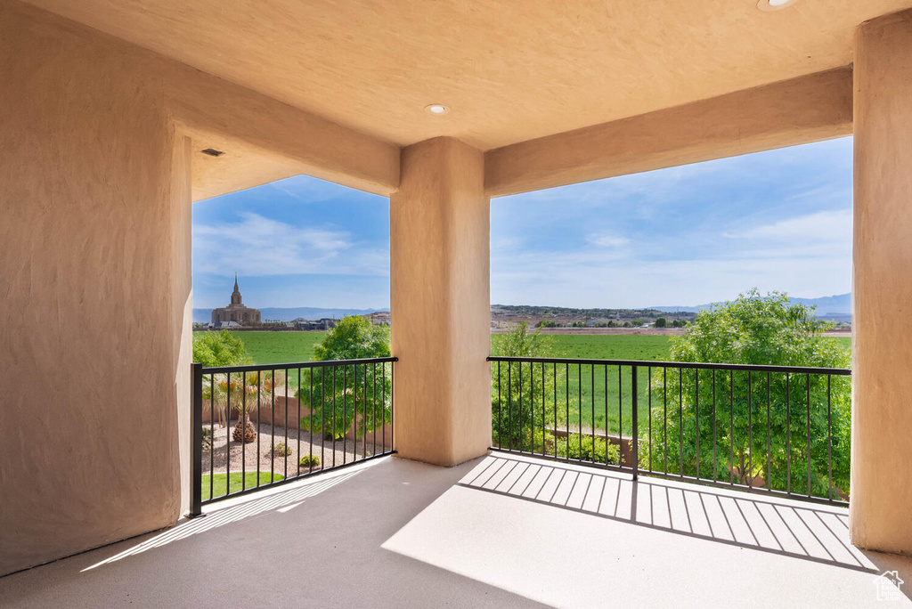 Balcony with a rural view