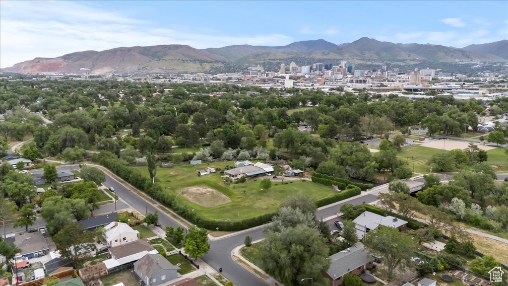Drone / aerial view of a mountainous background