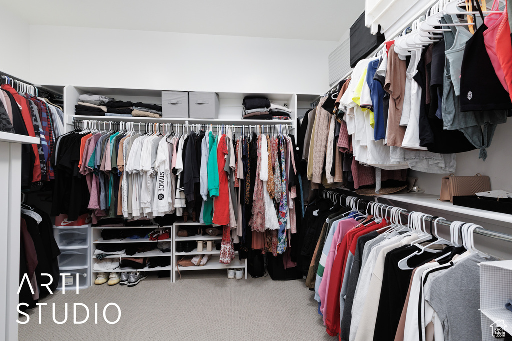 Walk in closet featuring carpet floors