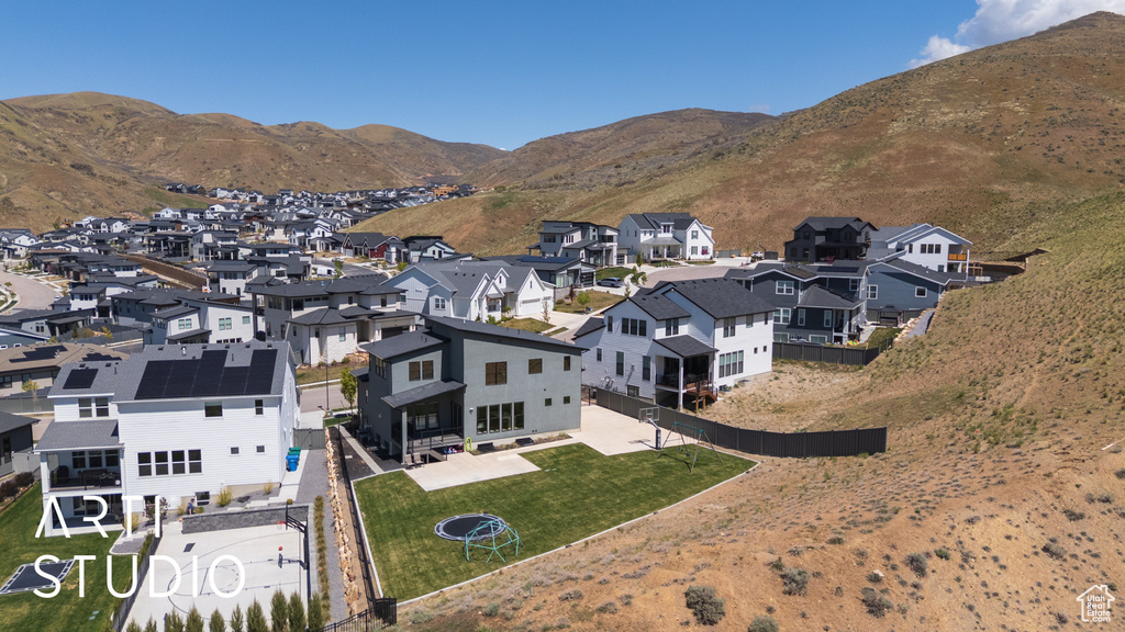 Aerial view with a residential view and a mountain view