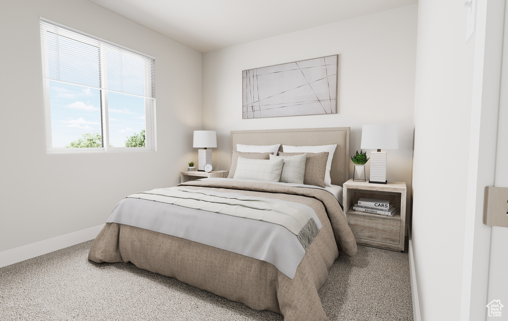 Carpeted bedroom with baseboards