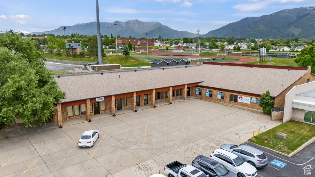 Aerial view of a mountain backdrop