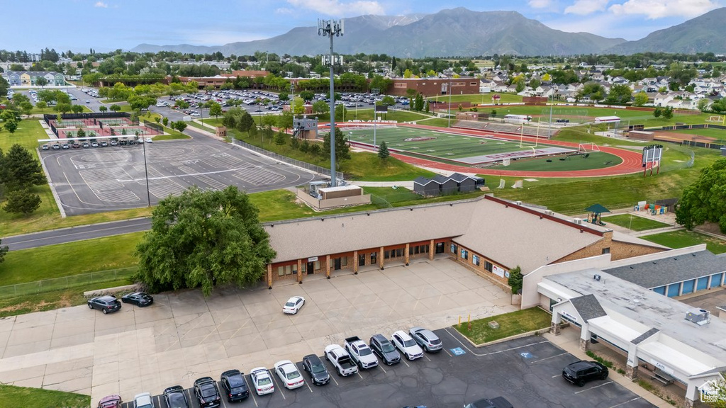 Aerial view of a mountain backdrop
