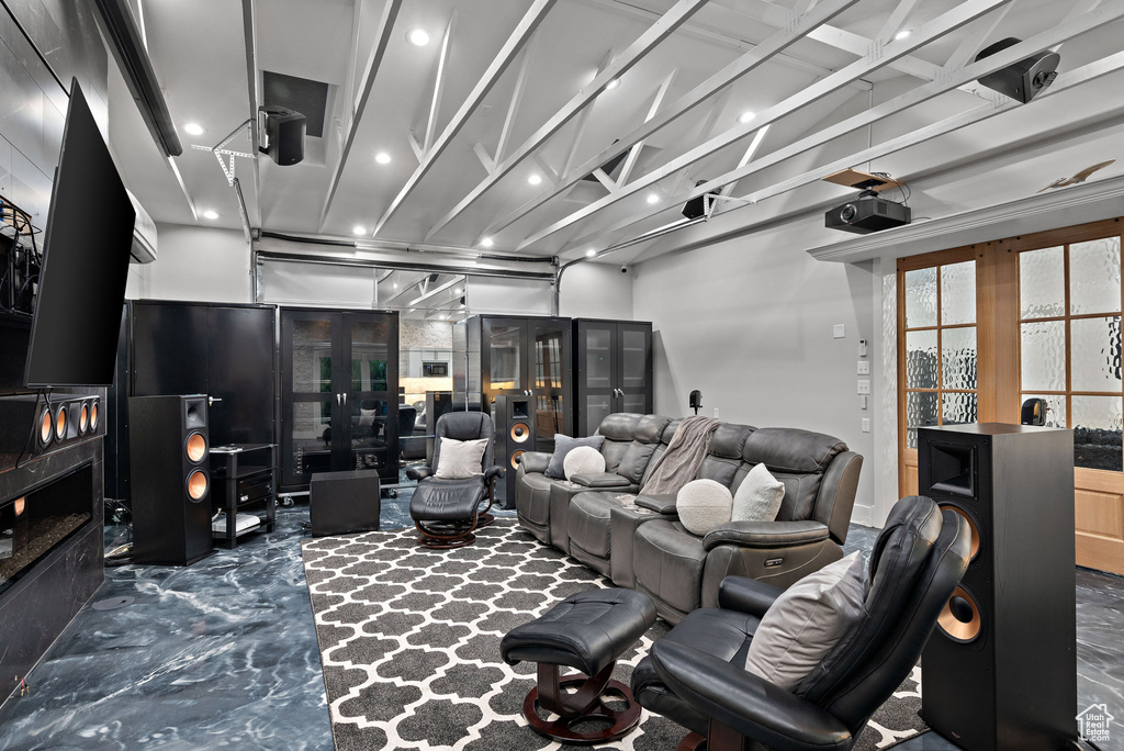 Living area featuring recessed lighting