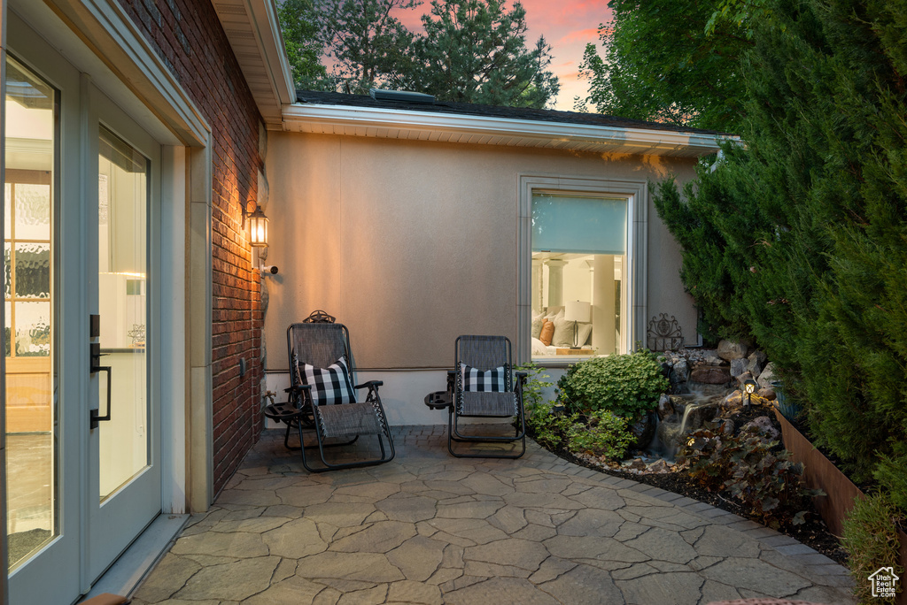 View of patio terrace at dusk