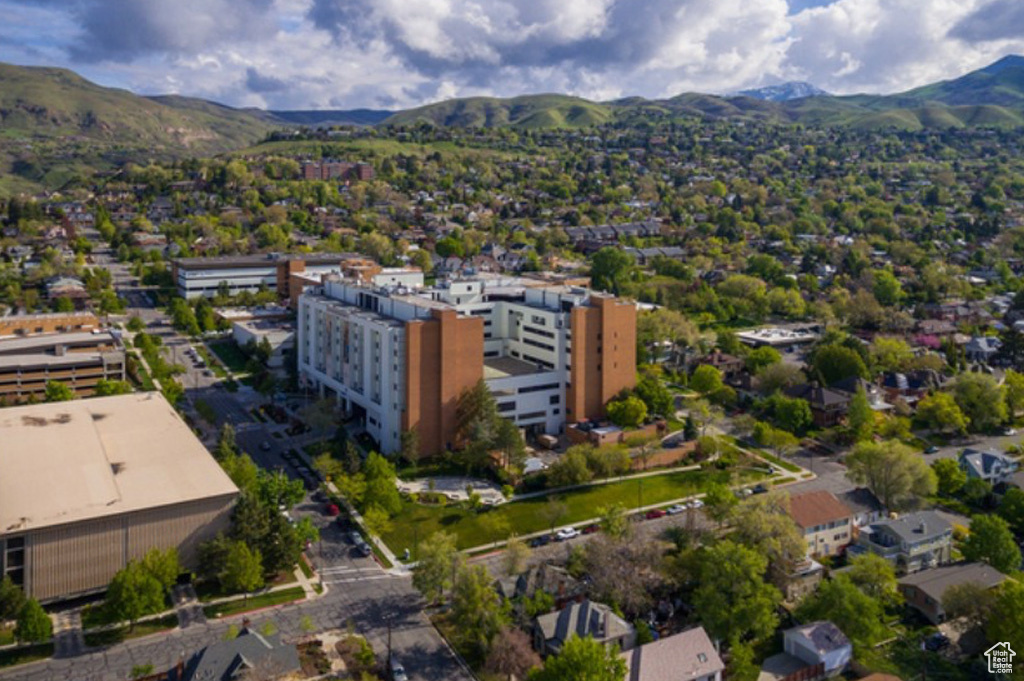 Aerial view featuring a mountain view