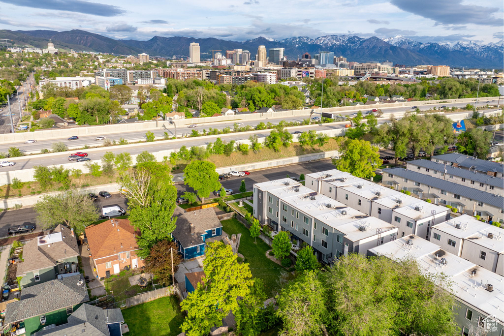 View of urban area with a mountain backdrop