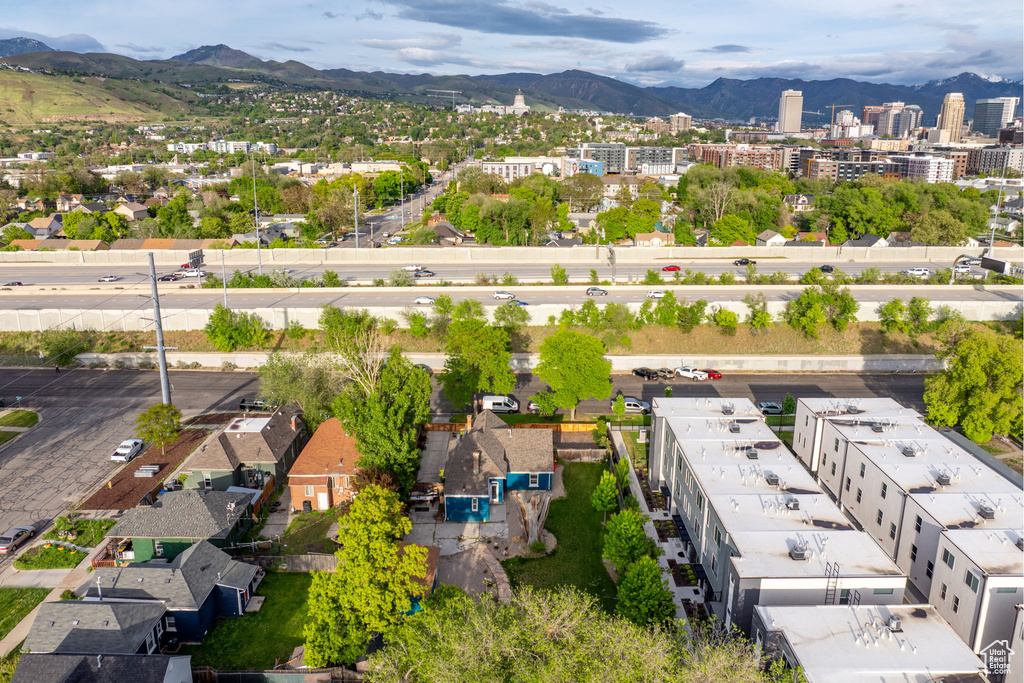 View of urban area with a mountain backdrop