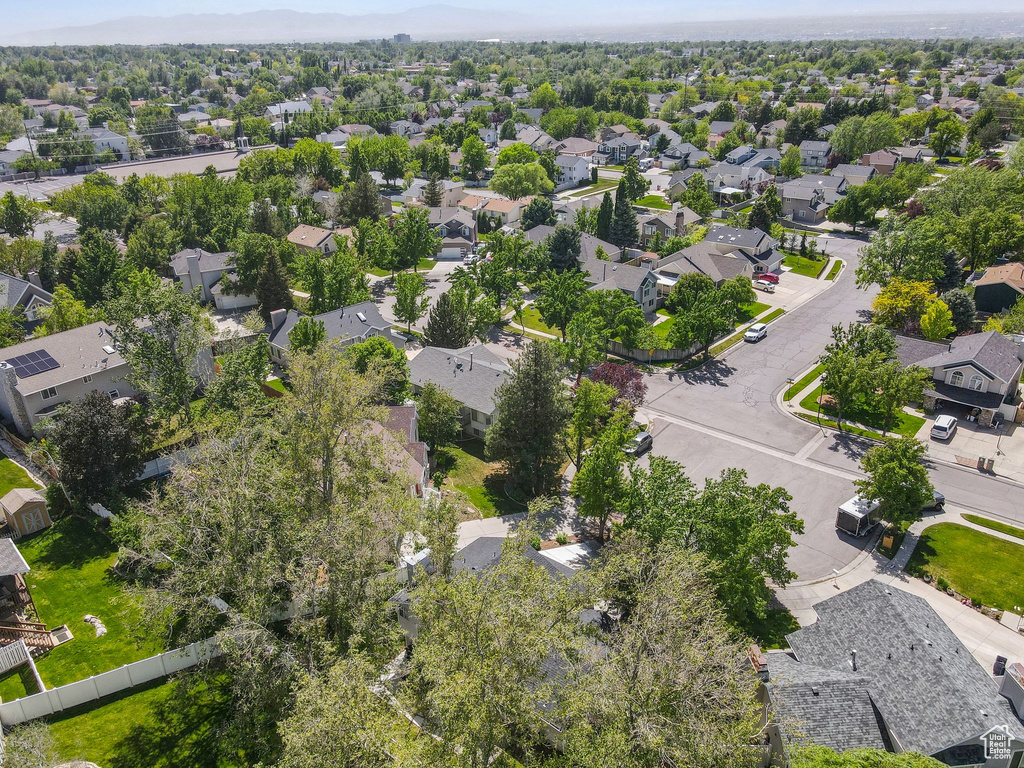 Aerial overview of property's location with nearby suburban area