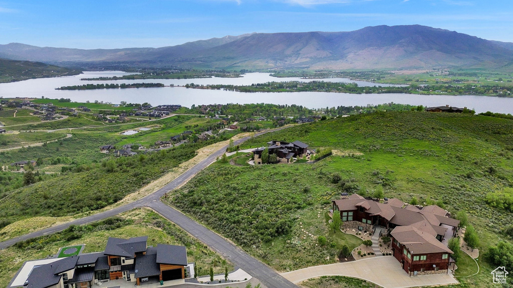 Aerial view of a water and mountain view
