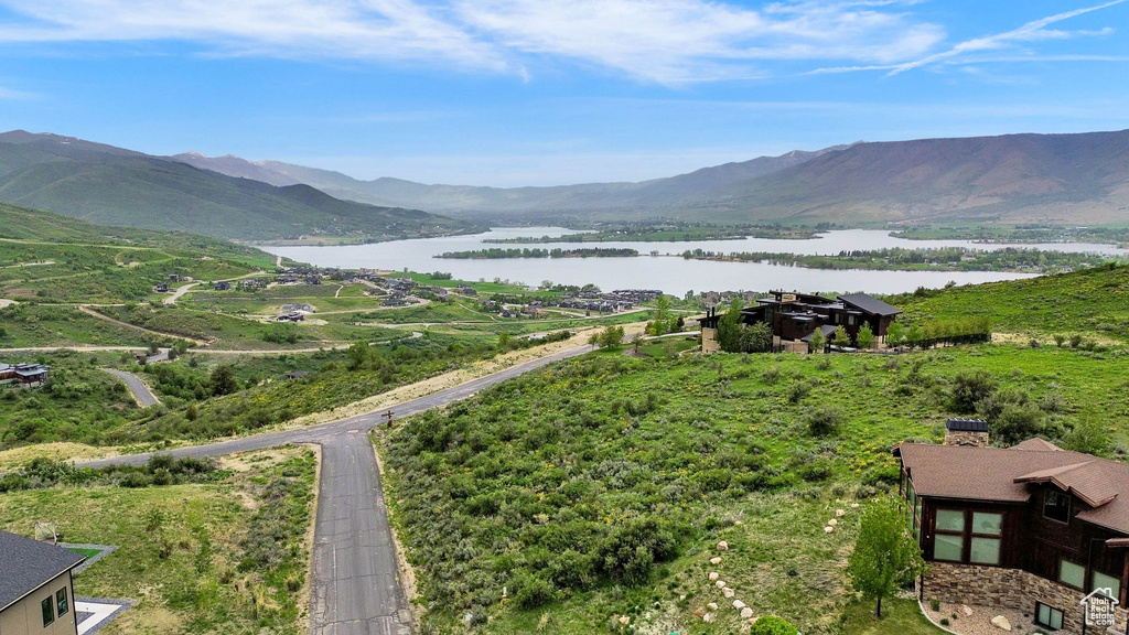 View of mountain background with a large body of water