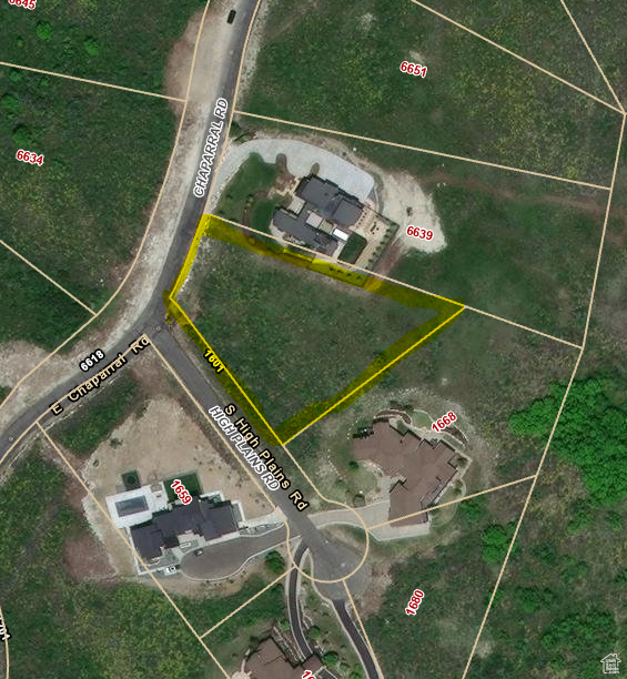Aerial map of property and surrounding area with property parcel outlined