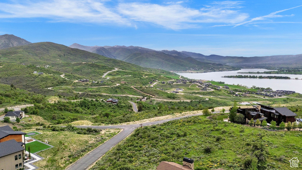 Aerial view of a water and mountain view