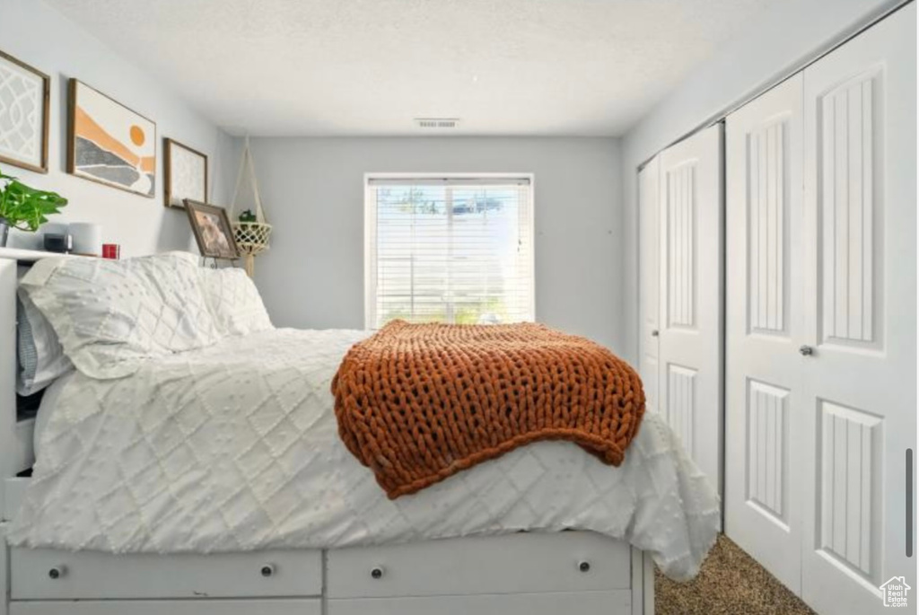 Bedroom with a closet and carpet flooring