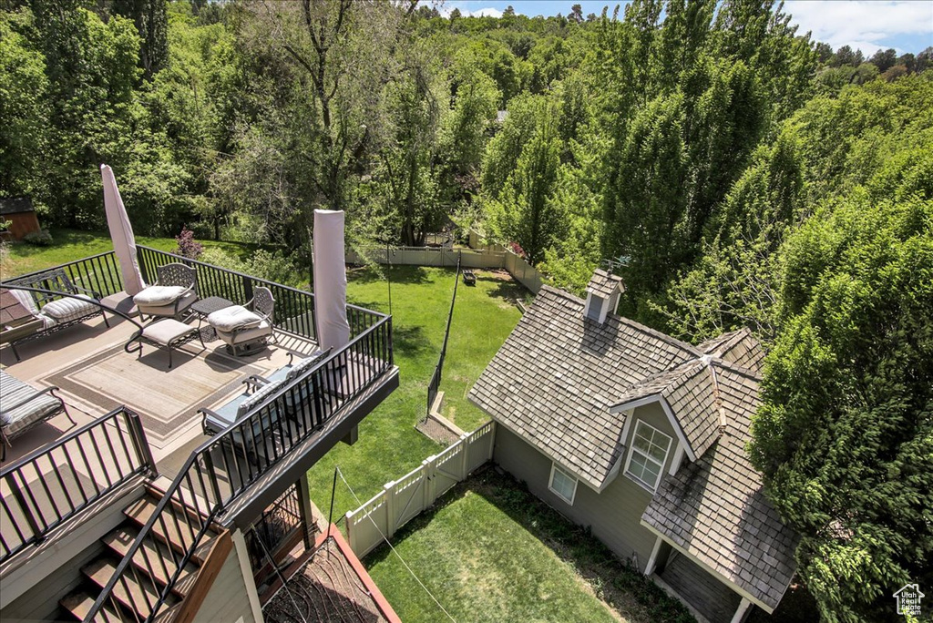 Aerial view of a heavily wooded area