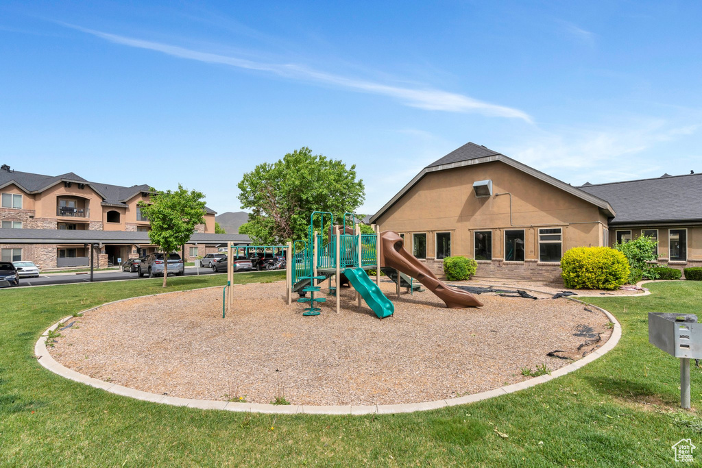 Community play area with a lawn
