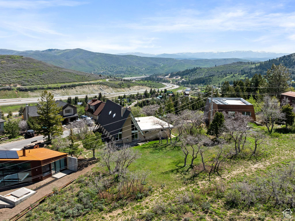 Drone / aerial view of a mountainous background