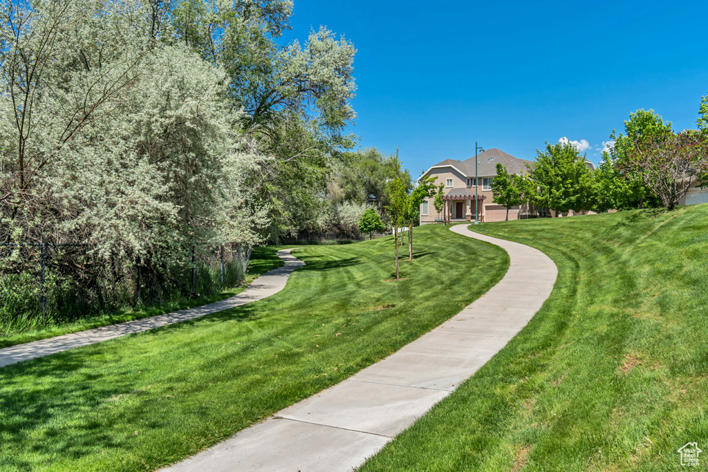 View of community featuring a lawn