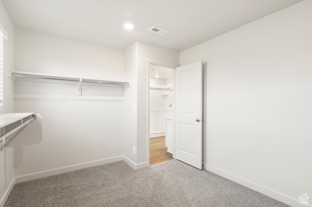 Spacious closet with carpet
