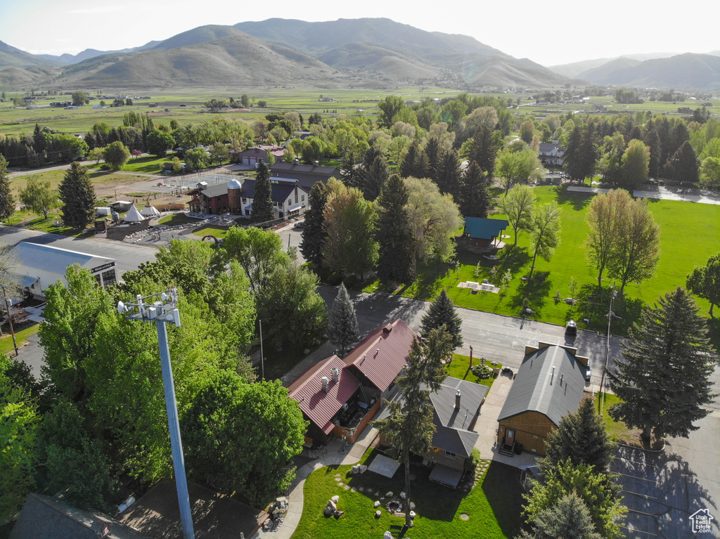 Bird\'s eye view of a mountain backdrop