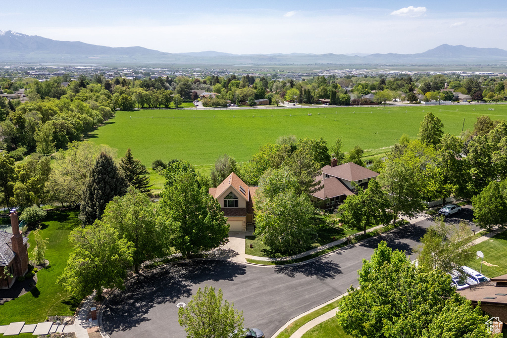 Drone / aerial view of a mountainous background