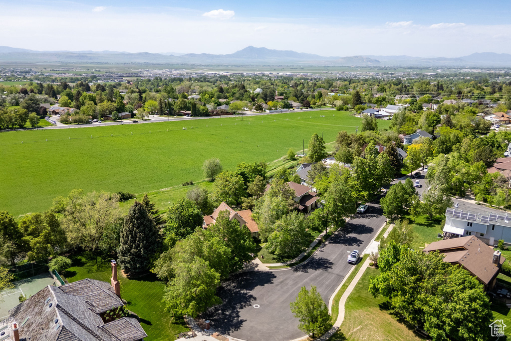 Aerial view of a mountain backdrop