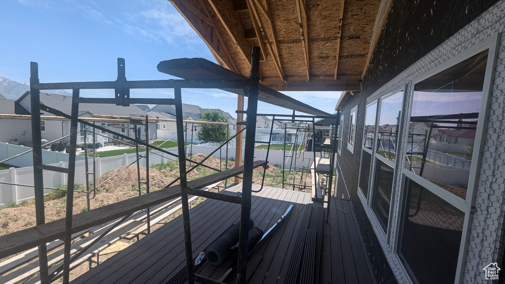 Wooden terrace with a residential view
