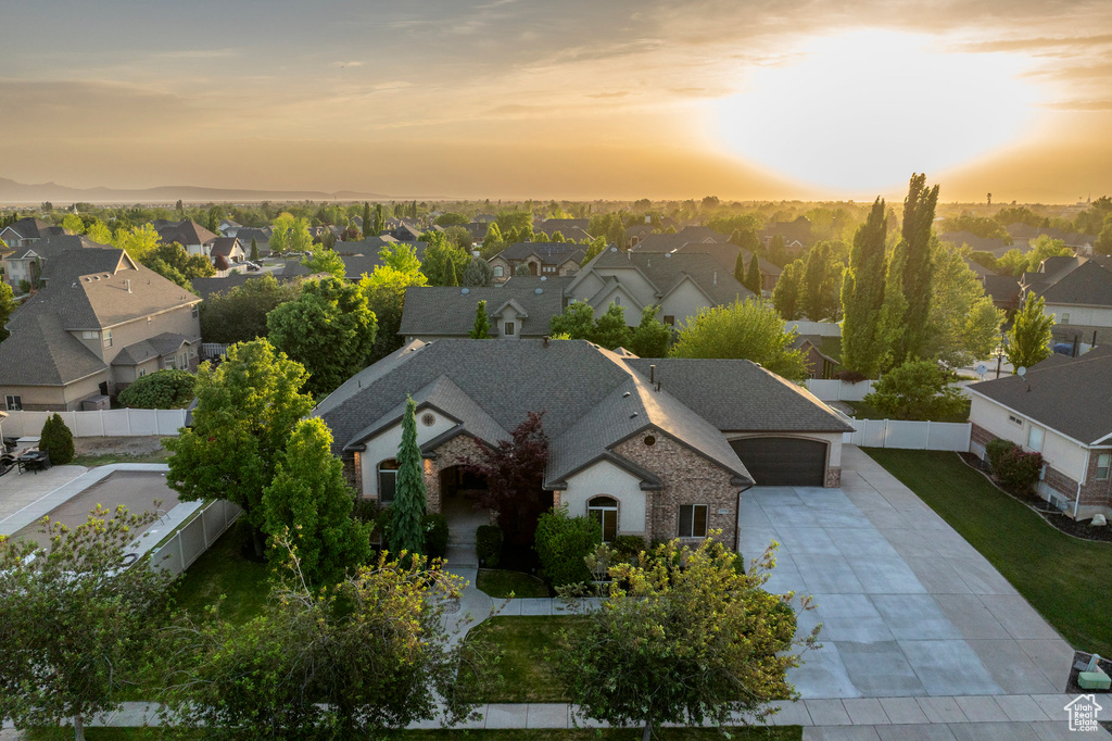Aerial view at dusk of a residential view