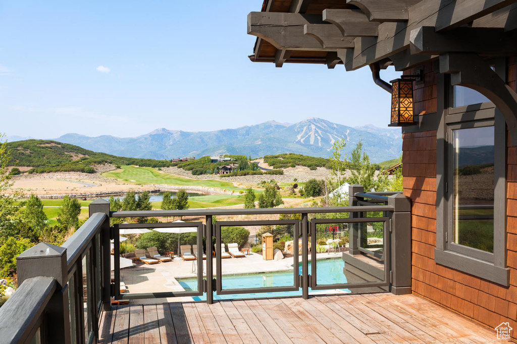 Deck featuring a mountain view