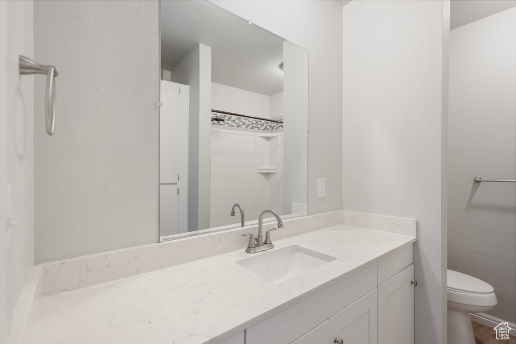 Full bathroom with toilet and vanity