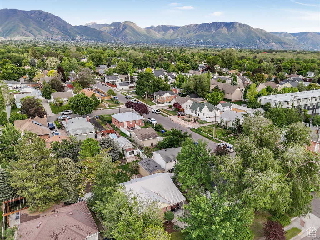 Aerial perspective of suburban area with mountains