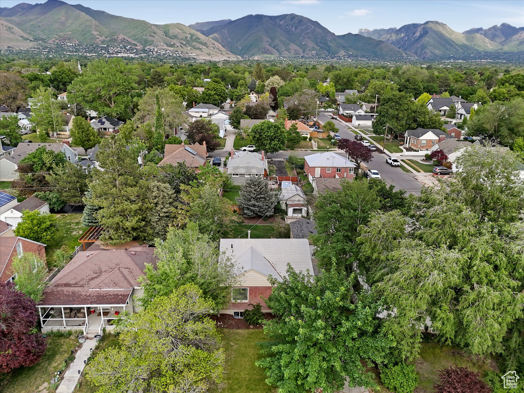 Aerial perspective of suburban area featuring mountains