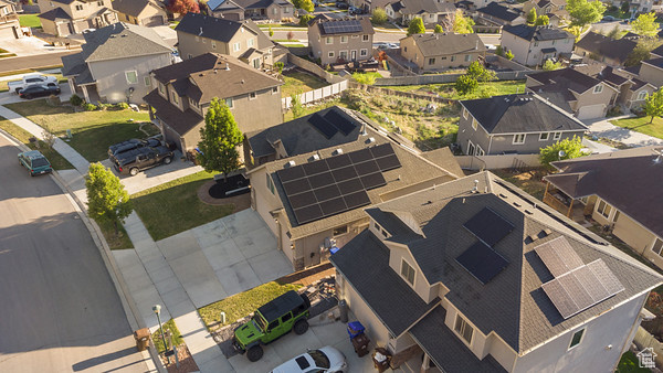 Aerial perspective of suburban area