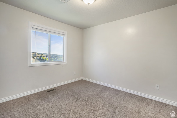 Unfurnished room with carpet flooring and baseboards
