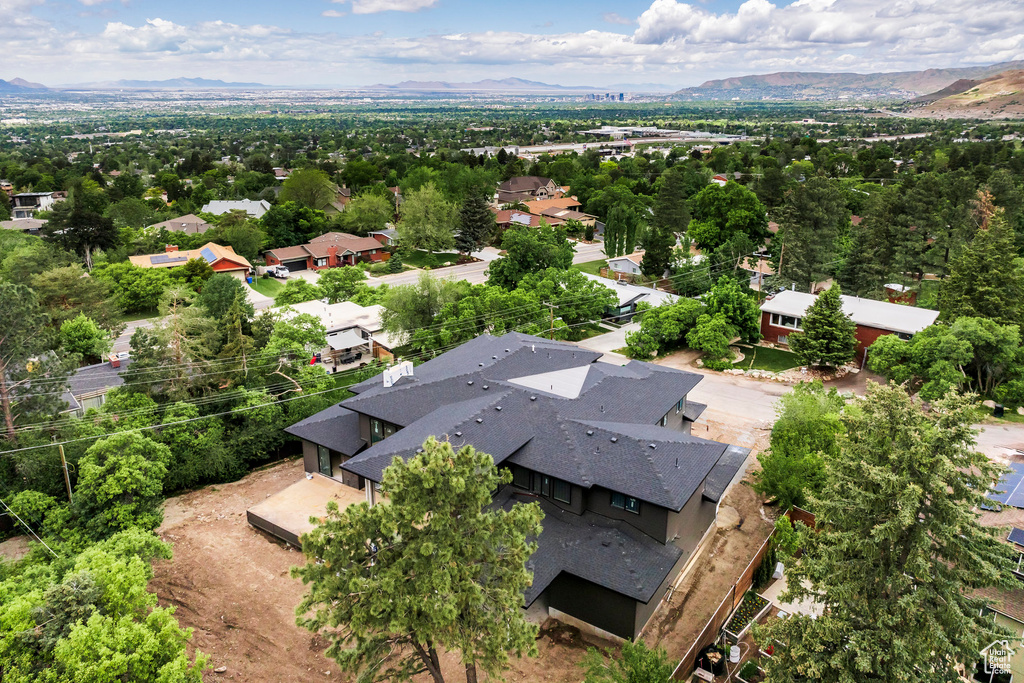 Bird's eye view of a mountainous background