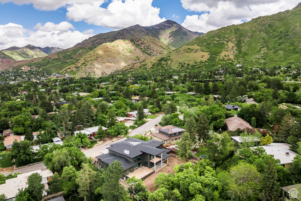 Aerial view of a mountain backdrop
