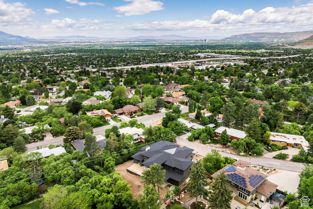 Drone / aerial view of a mountainous background