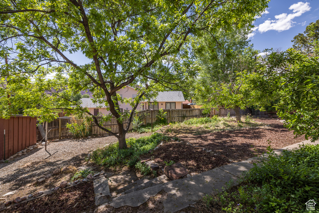 View of fenced backyard